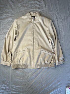 Pike Ltd Beige Lightweight Jacket Small With Zip Front & Elastic Hem Vintage